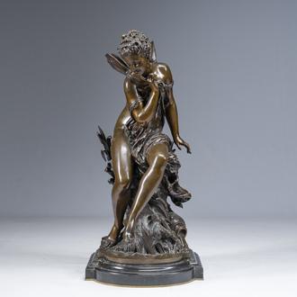 Mathurin Moreau (1822-1912): 'Libellule', brown patinated bronze on a black marble base