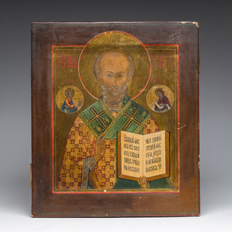 A Russian orthodox 'St. Nicholas the Wonderworker' icon, 19th C.