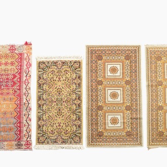Four oriental rugs, a.o. a Turkish Kelim (Kilim) rug with geometric design, wool and cotton, 20th C.
