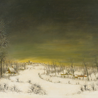 Leo Piron (1899–1962): 'Nukerke', oil on canvas, dated 1961