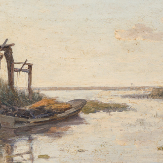 Paul Joseph Constantin Gabriël (1828-1903): Barque amarrée, huile sur panneau