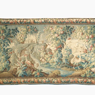 An impressive Flemish wall tapestry with ornamental birds in a paradisiacal castle garden, Oudenaarde or Brussels, 17th C.