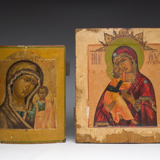 Two Russian orthodox 'Our Lady' icons, 19th C.