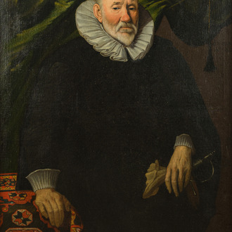 Flemish school: Portrait of presumably Jan de Ravel at the age of 83, oil on canvas marouflated on board, dated 1628, 17th C.