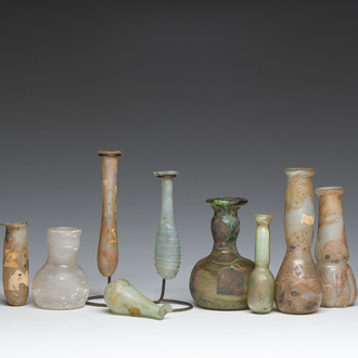 Nine small glass vases and bottles, Roman period and later