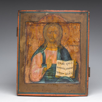A Russian orthodox 'Christ Pantocrator' icon, 19th C.