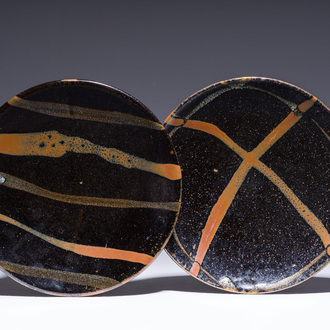 Shōji Hamada (1894-1978): Two tenmoku glazed plates