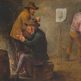 School of Teniers (David Teniers II, 1610-1690): Animated inn scene, oil on panel, 17th C.