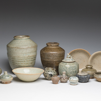 A varied collection of Asian mostly monochrome glazed ceramics, a.o. China and Southeast Asia, 15th C. and later