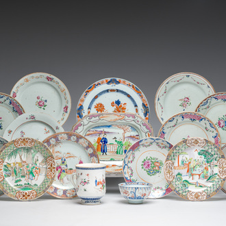 A varied collection of Chinese famille rose and Imari style porcelain with floral and Mandarin design, 18th/19th C.