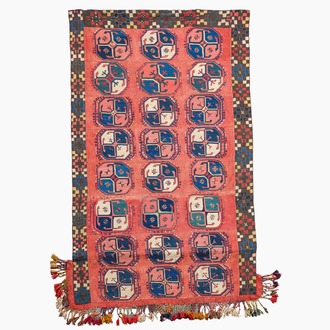 An Uzbek wool Lakai Kelim (Kilim) rug with geometric design, ca. 1900