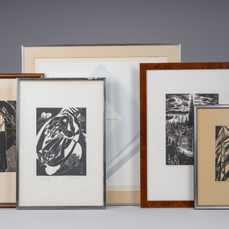 Belgian school: Five various graphic works, 20th C.