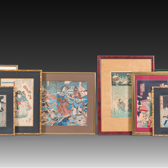 A varied collection of eight Japanese Ukiyo-e woodblock prints, Meiji, 19th/20th C.