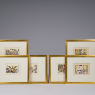 James Ensor (1860-1949, after): The deadly sins, eight etching in colours, [1904], 20th C.