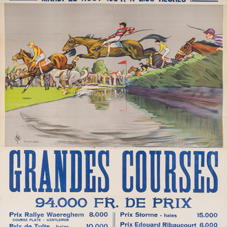 Charles Lechat (1896-1974): Poster 'Waereghem Grandes Courses', press 'P. Vermeersch - Waereghem', dated 1934