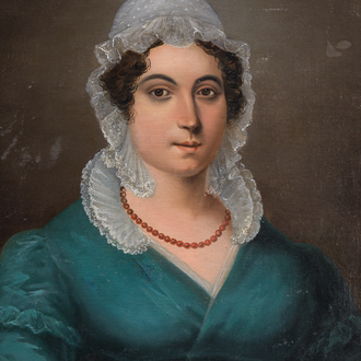 Ecole européenne: Dame au collier de corail, huile sur toile, 19ème siècle