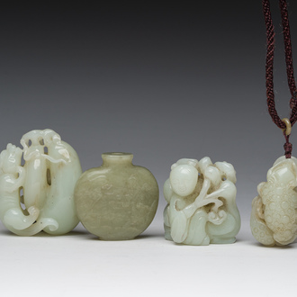 Four Chinese celadon jade carvings, 19th/20th C.