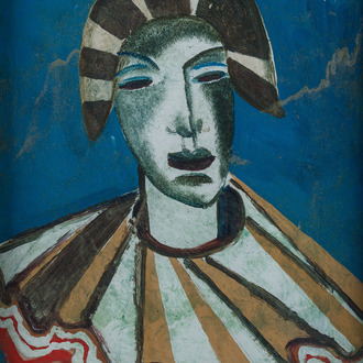 Floris Jespers (1889-1965): 'Mijmerende clown', reverse glass painting, ca. 1957