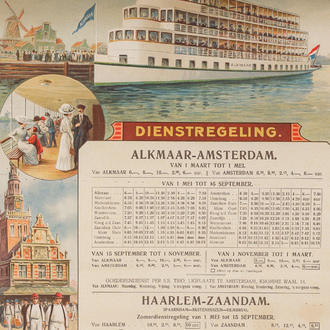 A poster of the 'Watertochtjes per Alkmaar-Packet' with the timetable, Van Leer, (1913)