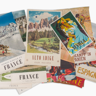 A varied collection of twelve posters promoting popular European travel destinations, 20th C.