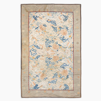 A Chinese vertical silk 'bats in a landscape' embroidery, 19th C.