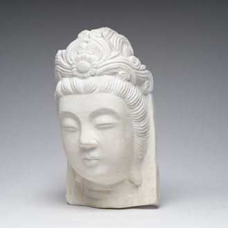 A Chinese white marble head of a Guanyin, second half 20th C.