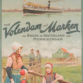 A poster of the 'Havenbootdienst-Amsterdam' with voyages to Volendam and Marken, Van Leer, first half 20th C.