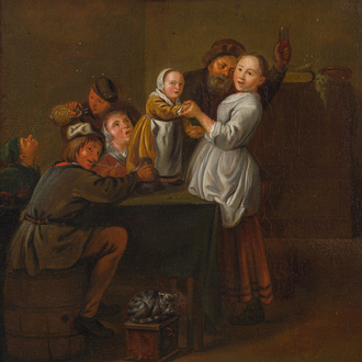 Jan Miense Molenaer (1610-1668 or circle of): Peasants making merry in an interior, oil on canvas, 17th C.