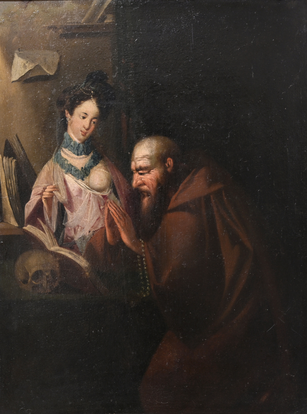 &Eacute;cole europ&eacute;enne: La tentation de saint Antoine, huile sur cuivre, fin du 18&egrave;me si&egrave;cle