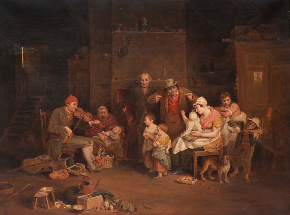 Engelse school, navolger van David Wilkie (1785-1841): 'The blind fiddler', olie op doek, 19de/20ste eeuw