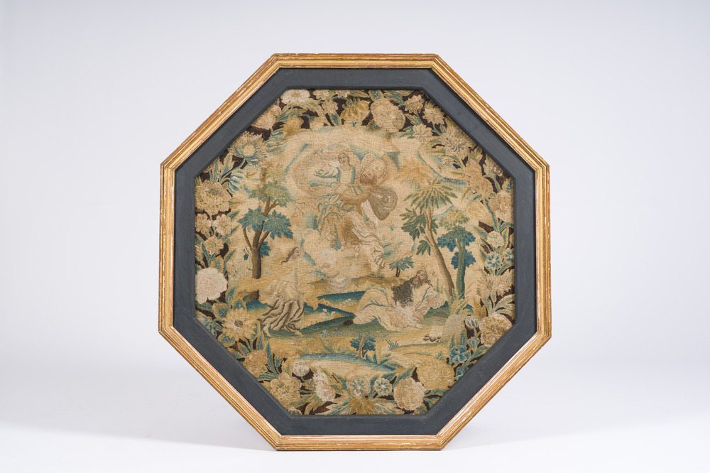 Panneau de broderie figurant l'Assomption de Marie, Angleterre, 18&egrave;me si&egrave;cle