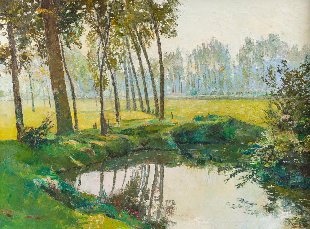 Louis Broeckaert (1892-1957): 'La Senne &agrave; Beersel', huile sur toile, dat&eacute; (automne) 1944