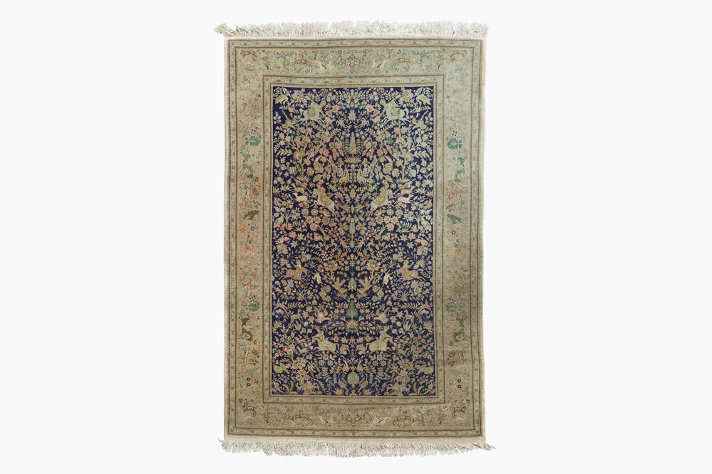 Tapis oriental de type Tabriz Tabatabai &agrave; d&eacute;cor de sc&egrave;nes de chasse, laine sur coton, 20&egrave;me si&egrave;cle
