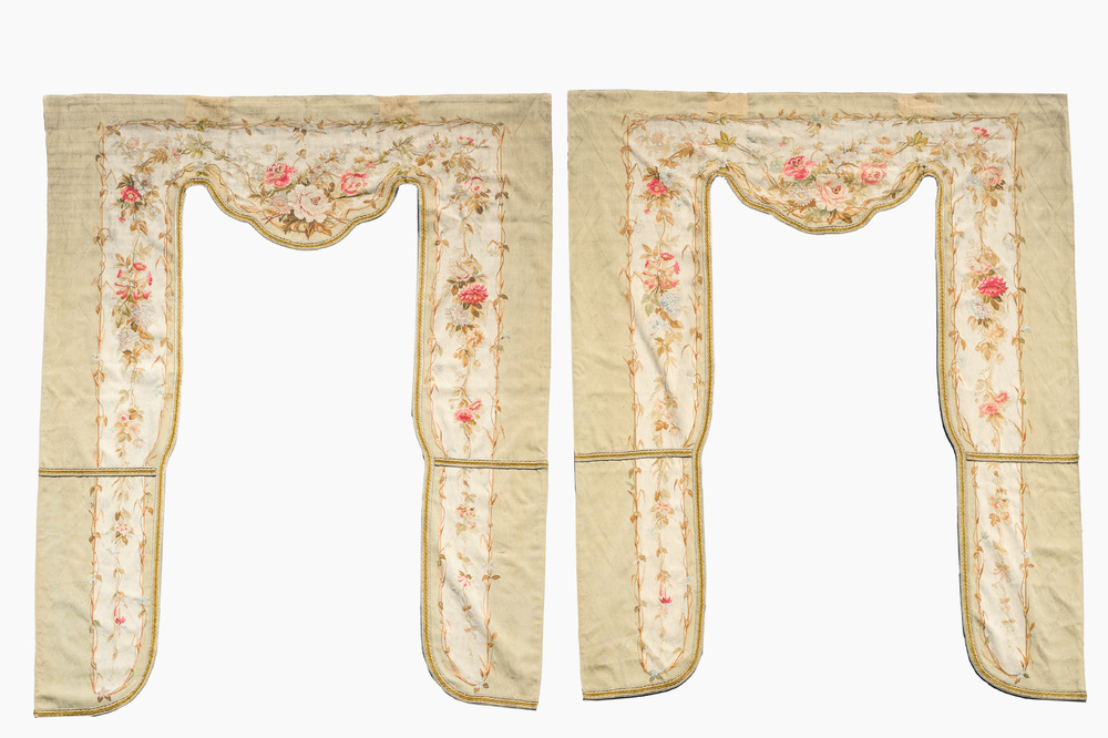 A pair of French Napoleon III Aubusson tapestry portieres with floral design, 19th C.