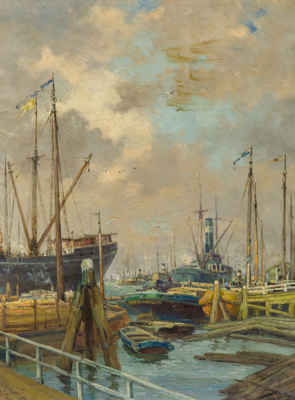 Jan Gerard Smits (1823-1910, &agrave; la mani&egrave;re de): Vue d'un port, huile sur toile