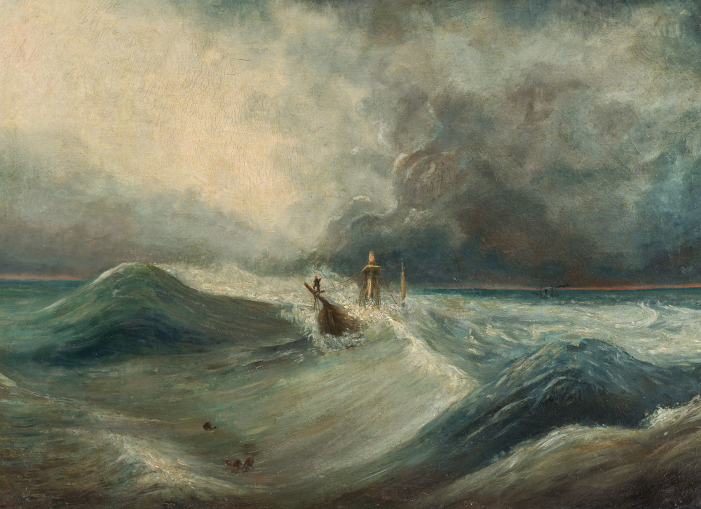 Fran&ccedil;ois Pierre Barry (1813-1905, attribu&eacute; &agrave;): Le naufrage, huile sur toile, 19&egrave;me si&egrave;cle