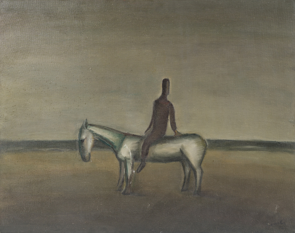 Carl Hensler (19&egrave;me/20&egrave;me si&egrave;cle): Cavalier &agrave; cheval, huile sur toile, dat&eacute; (19)32