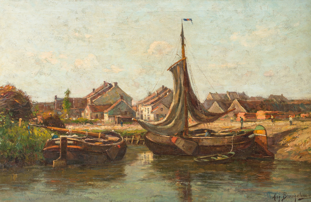Auguste Breugelmans (1869-1918): Vue de la jet&eacute;e du village, huile sur toile