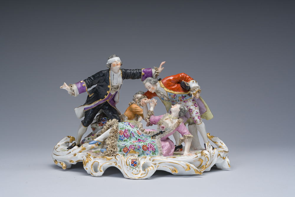 Groupe en porcelaine de style Meissen figurant le 'Colin-maillard', probablement Dresden, Allemagne, 19&egrave;me si&egrave;cle