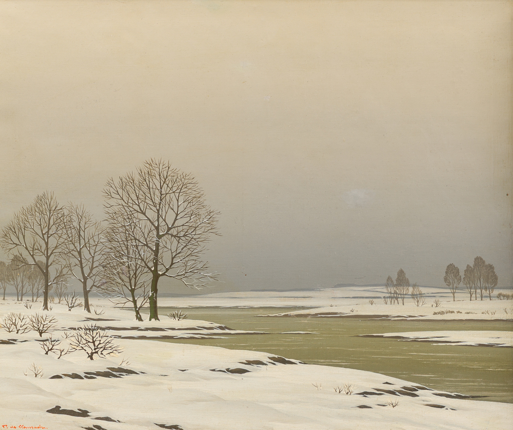 Pierre de Clausade (1910-1976): 'Bord de Loire sous la neige', huile sur toile