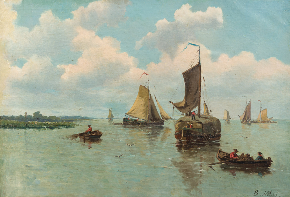 B. Nilijs (19de/20ste eeuw): Marine, huile sur toile