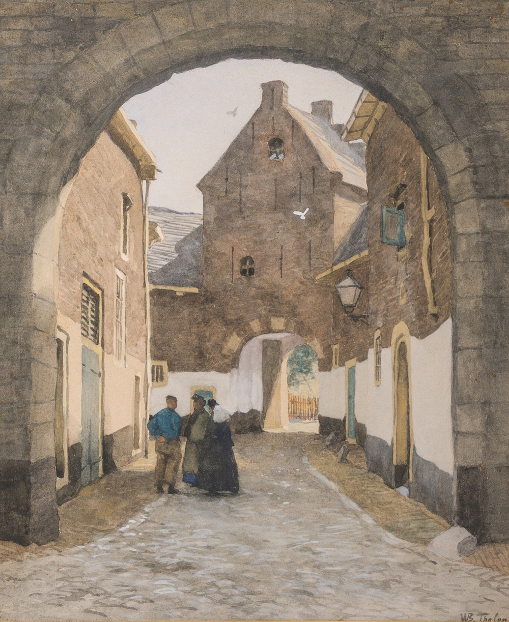 Willem Bastiaan Tholen (1860-1931): Paysage urbain anim&eacute;, aquarelle sur papier