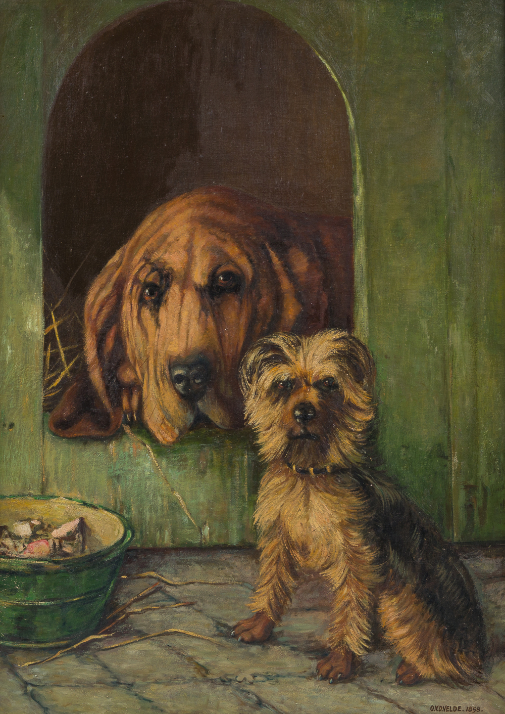 O. Van de Velde (19&egrave;me/20&egrave;me si&egrave;cle): Meilleurs amis, huile sur toile, dat&eacute; 1898