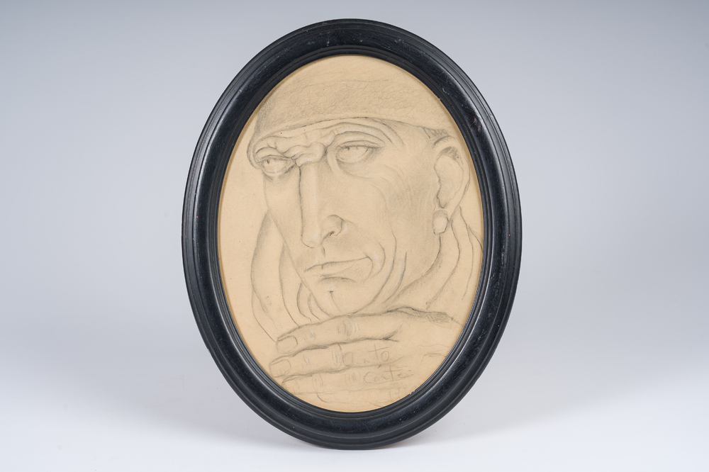 Ecole belge, suiveur d'Anto Carte (1886-1954): &Eacute;tude de portrait d'homme, crayon sur papier, Charleroi, dat&eacute; 1920