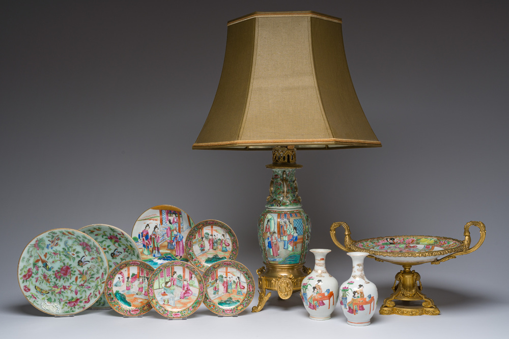 Onze pi&egrave;ces en porcelaine de Chine famille rose de Canton, 19&egrave;me si&egrave;cle