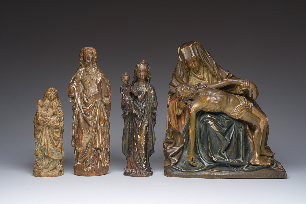 Quatre sculptures de sujets religieux en bois polychrom&eacute;, 17&egrave;me si&egrave;cle et post&eacute;rieur