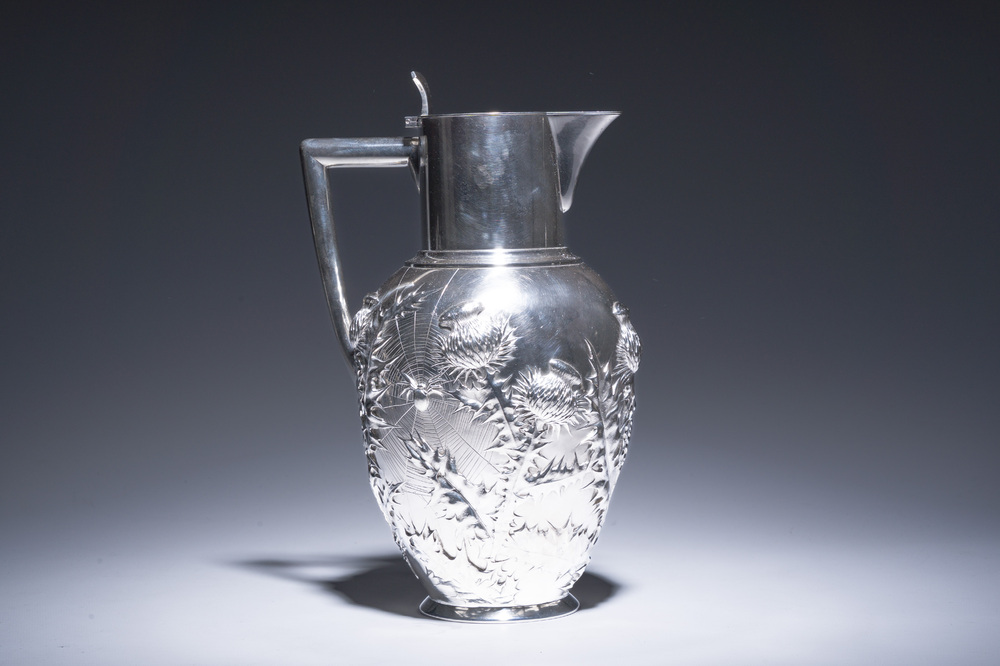 A Danish silver Art Nouveau jug with relief design of a spider's web, Niels Georg Henriksen for A. Michelsen, Copenhagen, dated 1898