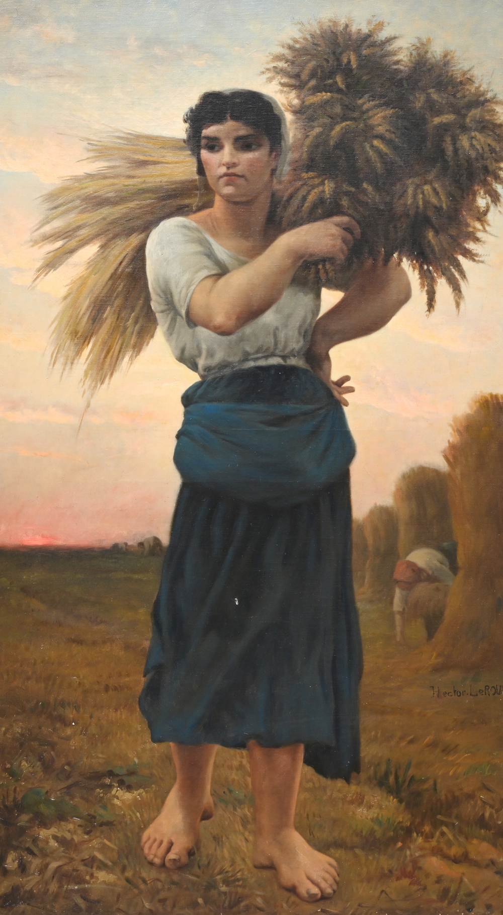 Hector Le Roux (1829-1900): La r&eacute;colte, huile sur toile