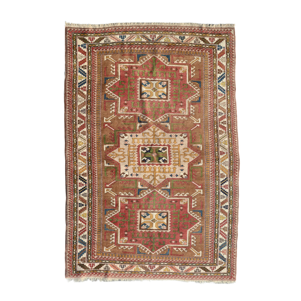 Tapis oriental &agrave; d&eacute;cor g&eacute;om&eacute;trique, laine sur cotton, Turquie, 20&egrave;me si&egrave;cle