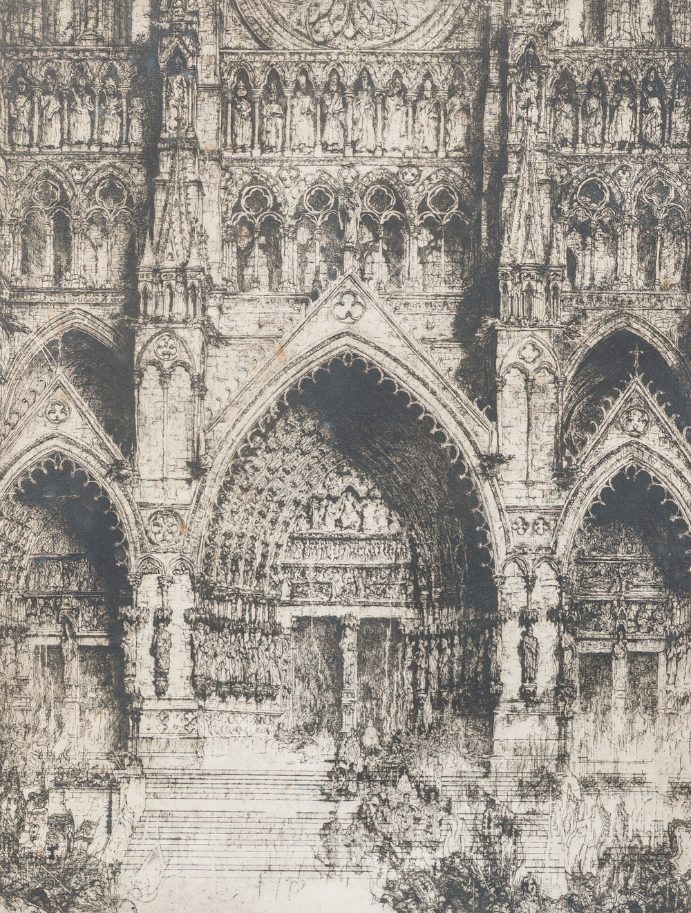 Jules De Bruycker (1870-1945): 'La Cath&eacute;drale d'Amiens France', eau-forte, dat&eacute; 1932